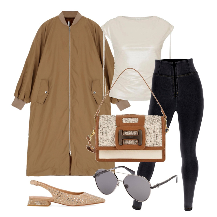 Outfit donna - Ghost outfitter - maggio. Stile Urban per Tutti i giorni. Abbinamento con bomber, jeggings, top, ballerine, borse a tracolla, occhiali da sole.