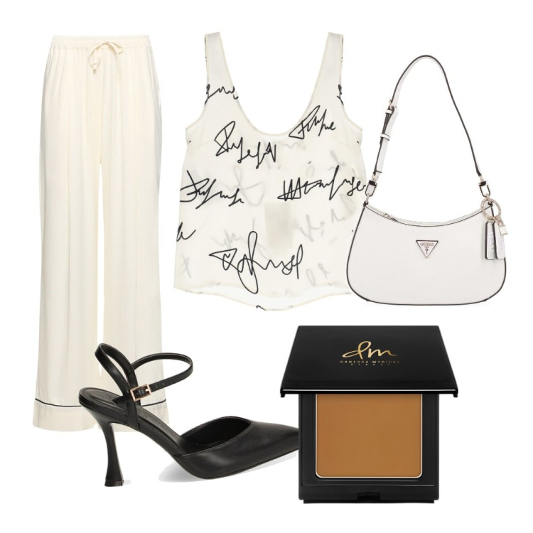 Outfit donna - Aperitivo in centro. Stile Casual chic per Serata fuori. Abbinamento con terre, top, décolleté, pantaloni, borse a spalla.