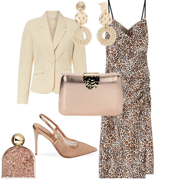 Outfit donna - Bin ton cerimonia serata evento. Stile Bon Ton per Cerimonia. Abbinamento con blazer, orecchini, profumi, vestiti, clutch, décolleté.
