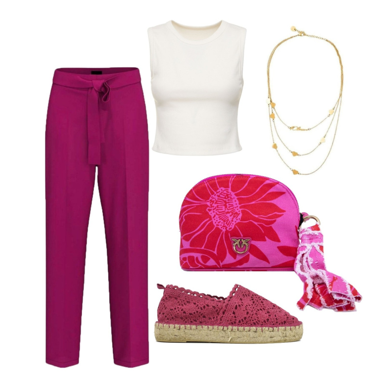 Outfit donna - Ghost outfitter - maggio. Stile Casual chic per Tutti i giorni. Abbinamento con collane, espadrillas, pantaloni, valigie, canottiere.