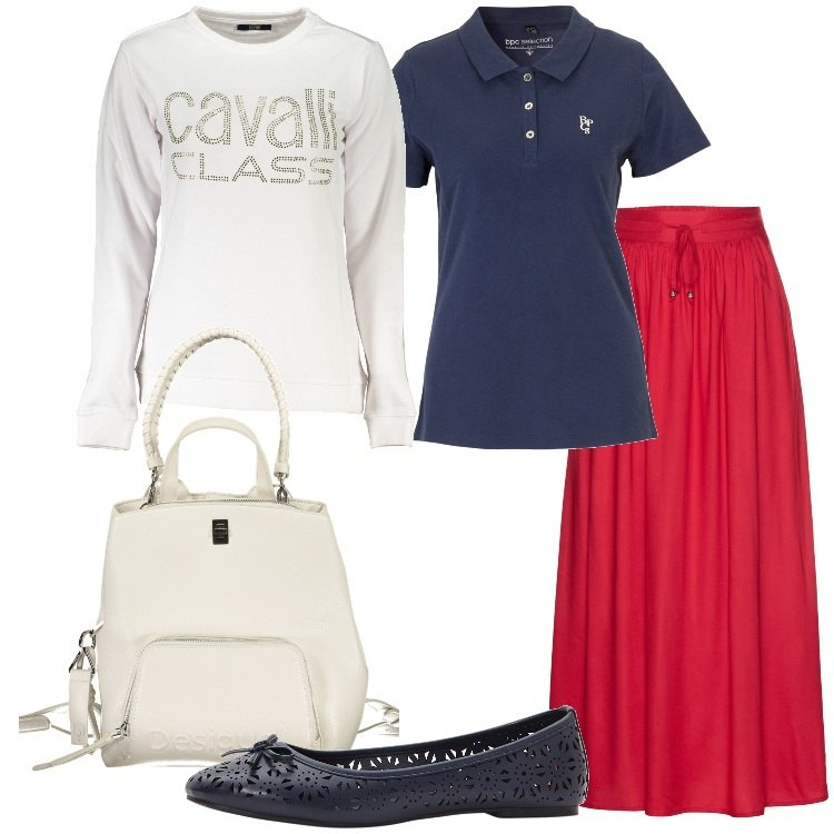 Outfit donna - La gonna plissettata per la primavera. Stile Preppy per Scuola/Università. Abbinamento con gonne lunghe, ballerine, polo, felpe, zaini.