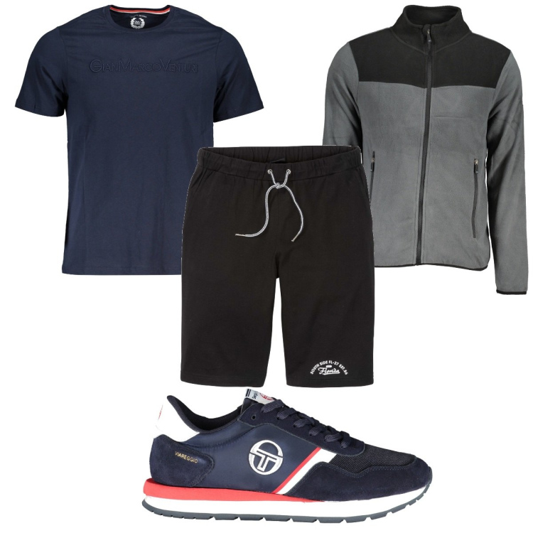 Outfit uomo - Total look #1868165. Stile Trendy per Sport. Abbinamento con bermuda, t-shirt, scarpe sportive, felpe.