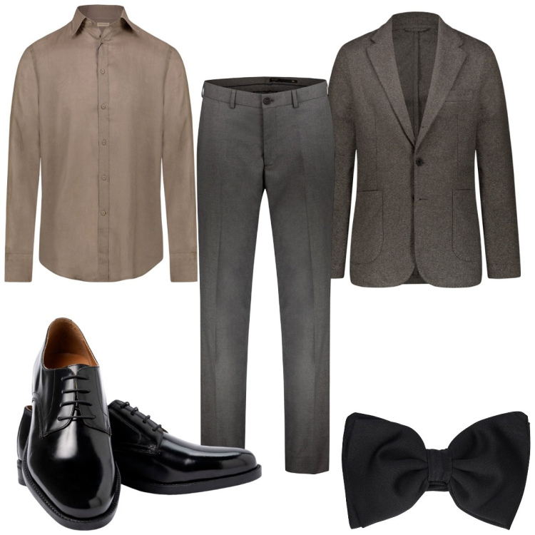 Outfit uomo - Un classico per il testimone. Stile Business/Elegante per Cerimonia. Abbinamento con scarpe stringate, pantaloni, giacche, camicie, papillon.