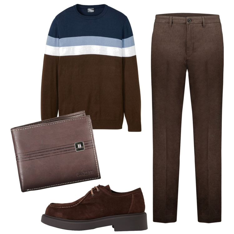 Outfit uomo - Total look #1868220. Stile Business/Elegante per Ufficio. Abbinamento con maglieria, scarpe stringate, pantaloni, portafogli.