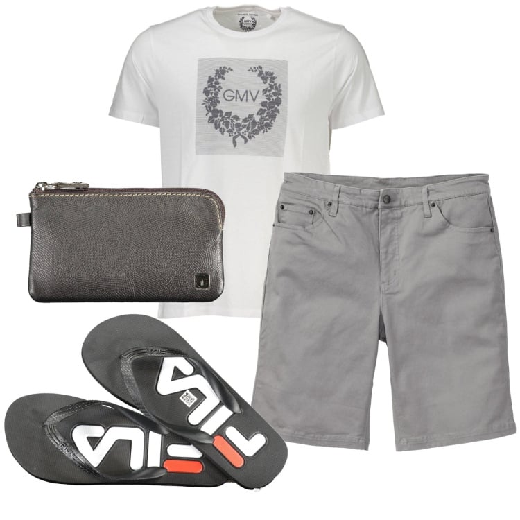Outfit uomo - Total look #1868251. Stile Casual per Tutti i giorni. Abbinamento con bermuda, portafogli, t-shirt, sandali.