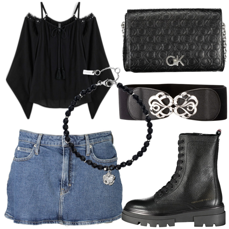 Outfit donna - Total look #1868422. Stile Rock per Tutti i giorni. Abbinamento con bluse, cinture, braccialetti, stivali, borse a tracolla, gonne.