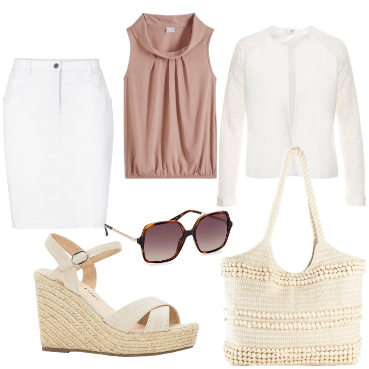 Outfit donna - Total look #1868492. Stile Bon Ton per Serata fuori. Abbinamento con top, gonne, sandali, blazer, shopping bag, occhiali da sole.