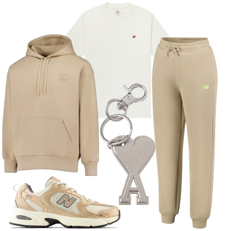 Outfit uomo - Corsa al parco. Stile Casual per Sport. Abbinamento con pantaloni, t-shirt, sneakers, felpe con cappuccio, portachiavi.