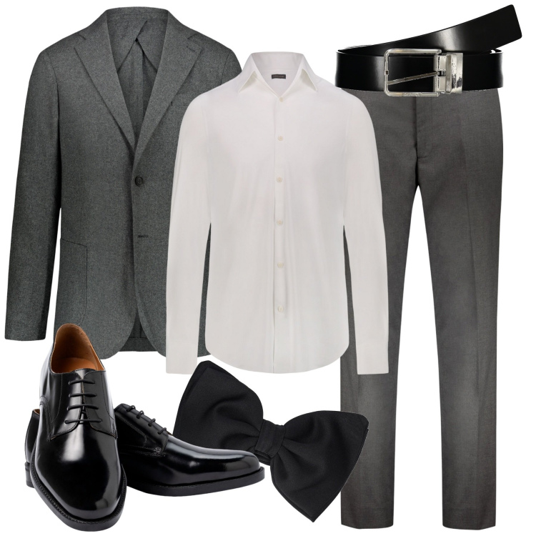 Outfit uomo - Sposo di maggio. Stile Business/Elegante per Cerimonia. Abbinamento con pantaloni, scarpe stringate, giacche, cinture, papillon, camicie.