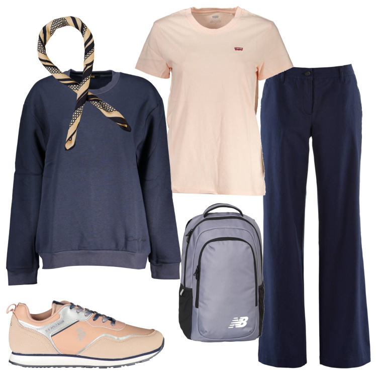 Outfit donna - Gita fuori porta. Stile Casual per Mare. Abbinamento con pantaloni, zaini, foulard, felpe, scarpe sportive, t-shirt.