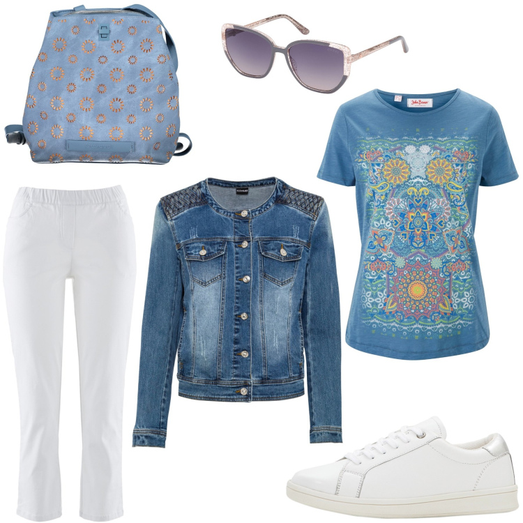 Outfit donna - Total look #1868946. Stile Casual per Tutti i giorni. Abbinamento con t-shirt, pantaloni, sneakers, blazer, zaini, occhiali da sole.
