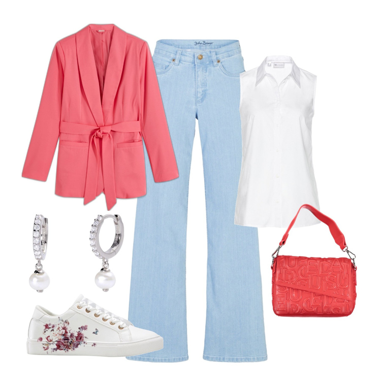 Outfit donna - Auguri mamma. Stile Casual per Tutti i giorni. Abbinamento con jeans, sneakers, blazer, camicie, orecchini, collane.