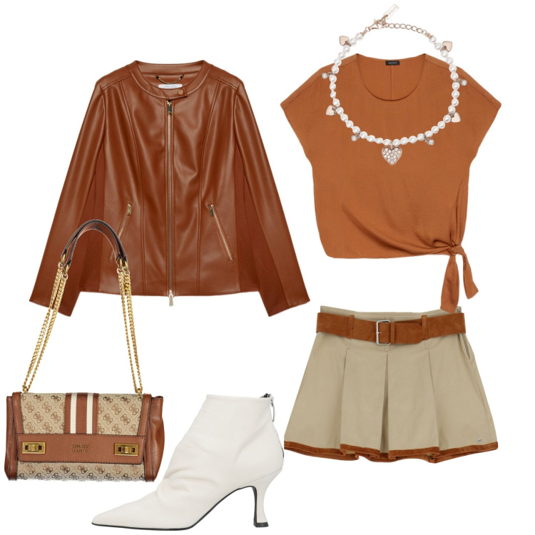 Outfit donna - Primavera. Stile Casual chic per Cerimonia. look ideale per Petite. Abbinamento con stivaletti, braccialetti, minigonne, bluse, blazer, borse a spalla.