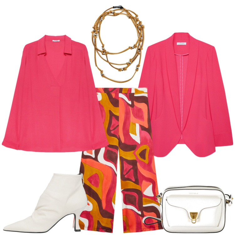 Outfit donna - Total look #1868976. Stile Chic per Cerimonia. Abbinamento con stivaletti, collane, bluse, pantaloni a palazzo, blazer, borse a tracolla.