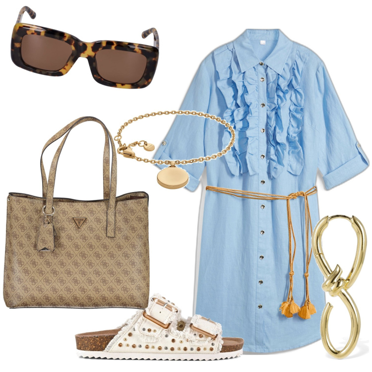 Outfit donna - Total look #1869035. Stile Minimal per Tutti i giorni. Abbinamento con vestiti, braccialetti, sandali, orecchini, borse a spalla, occhiali da sole.