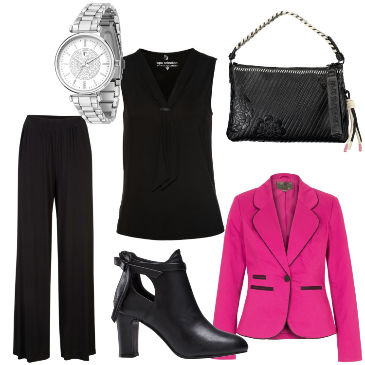 Outfit donna - Total look #1869043. Stile Glamour per Tutti i giorni. Abbinamento con pantaloni, top, blazer, stivaletti, orologi, borse a spalla.