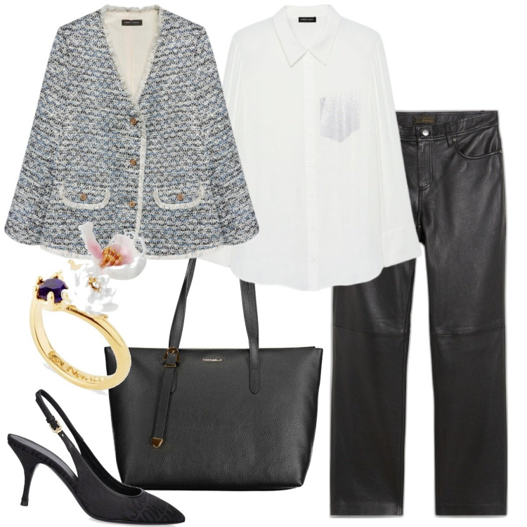 Outfit donna - La giacca per ogni momento della giornat. Stile Mannish per Ufficio. Abbinamento con pantaloni, anelli, blazer, camicie, décolleté, borse a spalla.
