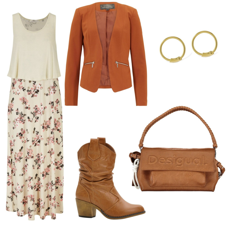 Outfit donna - In viaggio. Stile Minimal per Tutti i giorni. Abbinamento con stivaletti texani, vestiti lunghi, blazer, orecchini, borse a spalla.