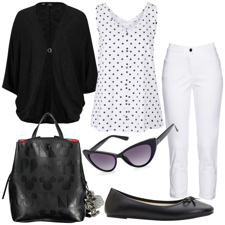 Outfit donna - A passeggio con la mamma!. Stile Basic per Tutti i giorni. Abbinamento con cardigans, ballerine, top, jeans, zaini, occhiali da sole.