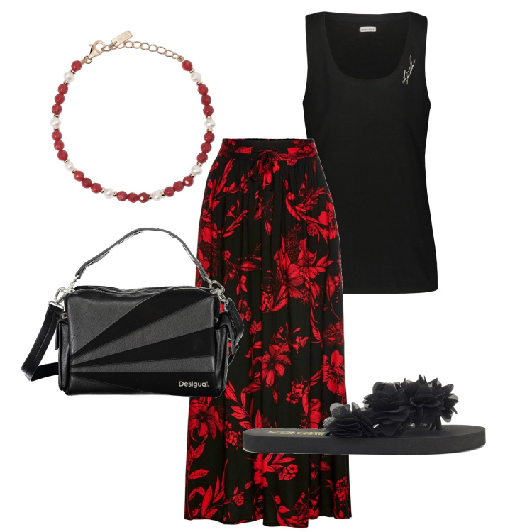 Outfit donna - Le ciabattine graziose. Stile Romantica per Serata fuori. Abbinamento con gonne lunghe, braccialetti, infradito, borse a spalla, canottiere.