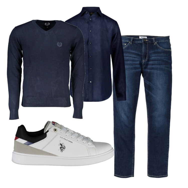 Outfit uomo - Total look #1869176. Stile Trendy per Tutti i giorni. Abbinamento con jeans, camicie, maglieria, scarpe sportive.