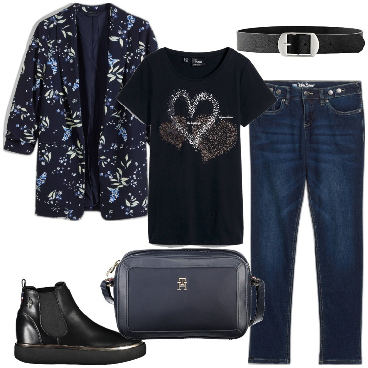 Outfit donna - La giacca per ogni momento della giornat. Stile Casual chic per Ufficio. Abbinamento con t-shirt, jeans boyfriend, blazer, cinture, stivali, borse a tracolla.