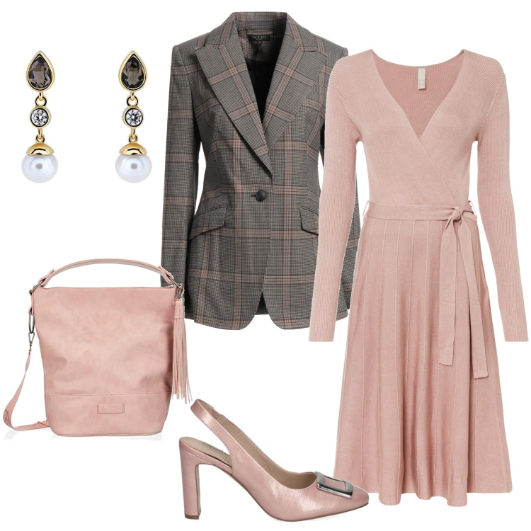 Outfit femme - Mai : soirée au théâtre. Style Casual chic pour Soirée dehors. Assortir avec robes, chaussures à talon, sacs à main, blazers, boucles d'oreilles.