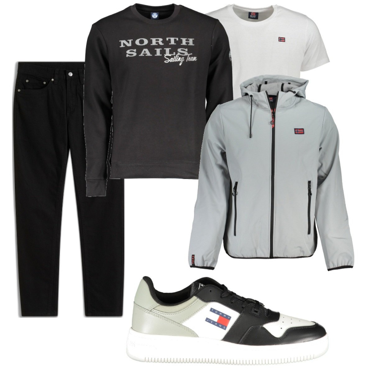 Outfit uomo - Total look #1869240. Stile Casual per Tutti i giorni. Abbinamento con jeans slim fit, t-shirt, felpe, scarpe sportive, giacche sportive.