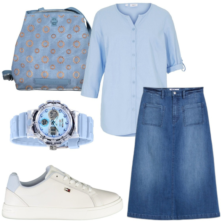 Outfit donna - Mamme di corsa. Stile Minimal per Tutti i giorni. Abbinamento con gonne longuette, camicie, orologi, zaini, scarpe sportive.