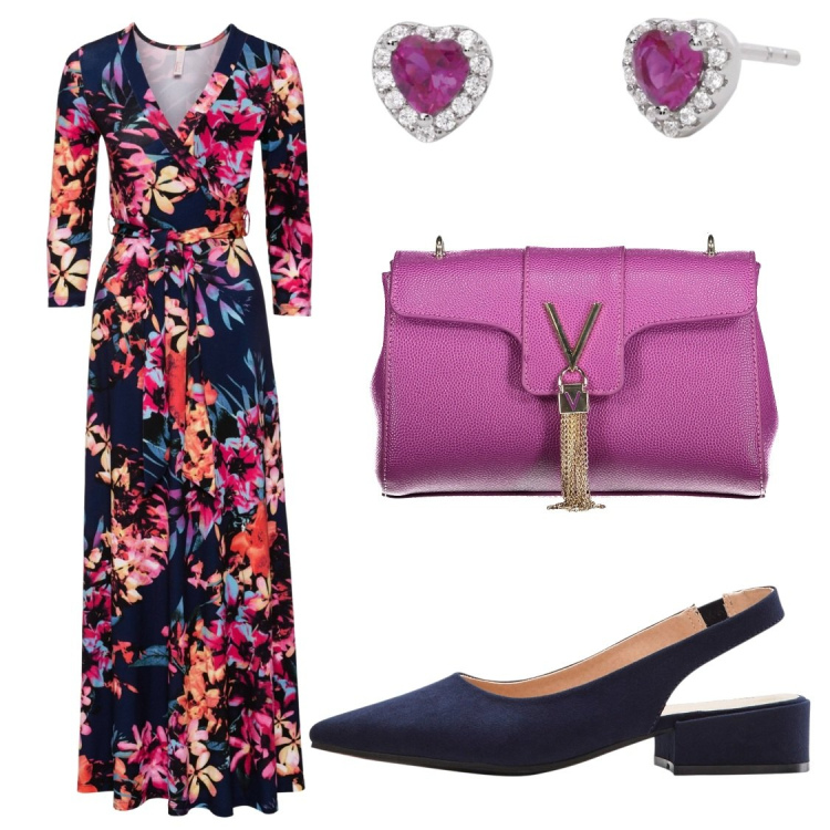 Outfit donna - Una sera importante. Stile Minimal per Serata fuori. Abbinamento con décolleté, vestiti lunghi, orecchini, borse a tracolla.