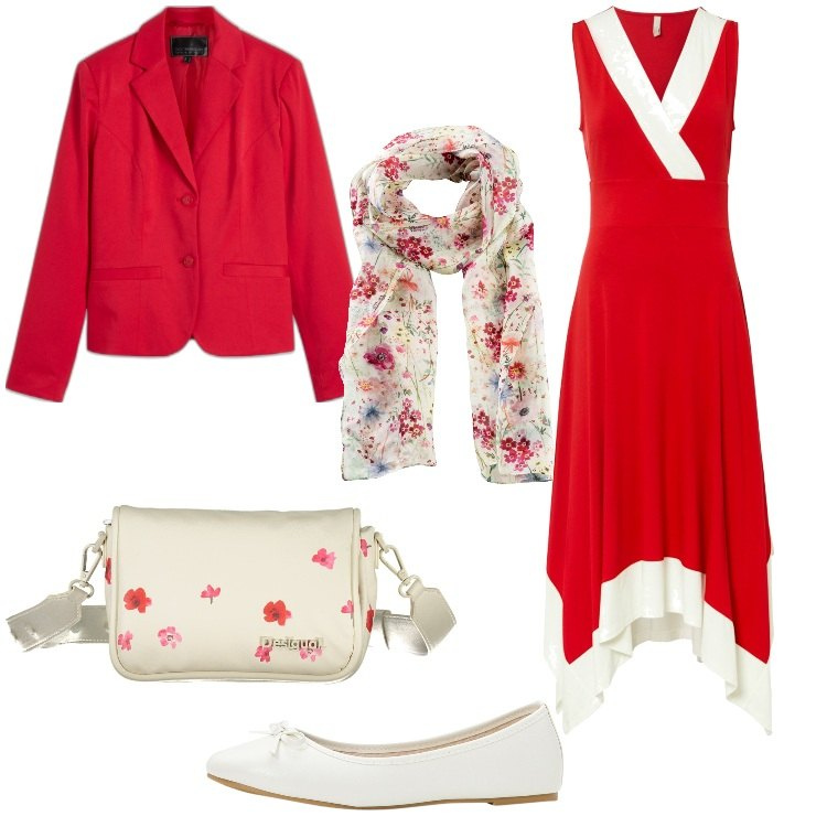 Outfit donna - Auguri Mamma!. Stile Romantica per Tutti i giorni. Abbinamento con ballerine, foulard, vestiti midi/longuette, blazer, borse a spalla.