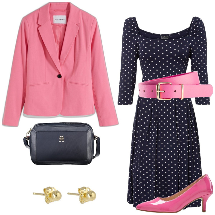 Outfit donna - Total look #1869418. Stile Bon Ton per Serata fuori. Abbinamento con cinture, vestiti, décolleté, blazer, borse a tracolla, orecchini.