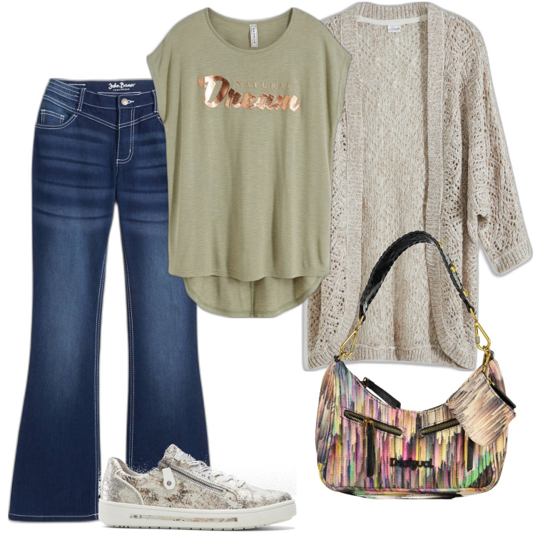 Outfit donna - Primavera in libertà. Stile Minimal per Tutti i giorni. Abbinamento con maglieria, cardigans, sneakers, jeans bootcut, borse a spalla.