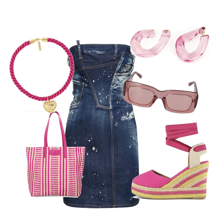 Outfit donna - Total look #1869528. Stile Casual chic per Tutti i giorni. Abbinamento con orecchini, espadrillas, vestiti, collane, shopping bag, occhiali da sole.