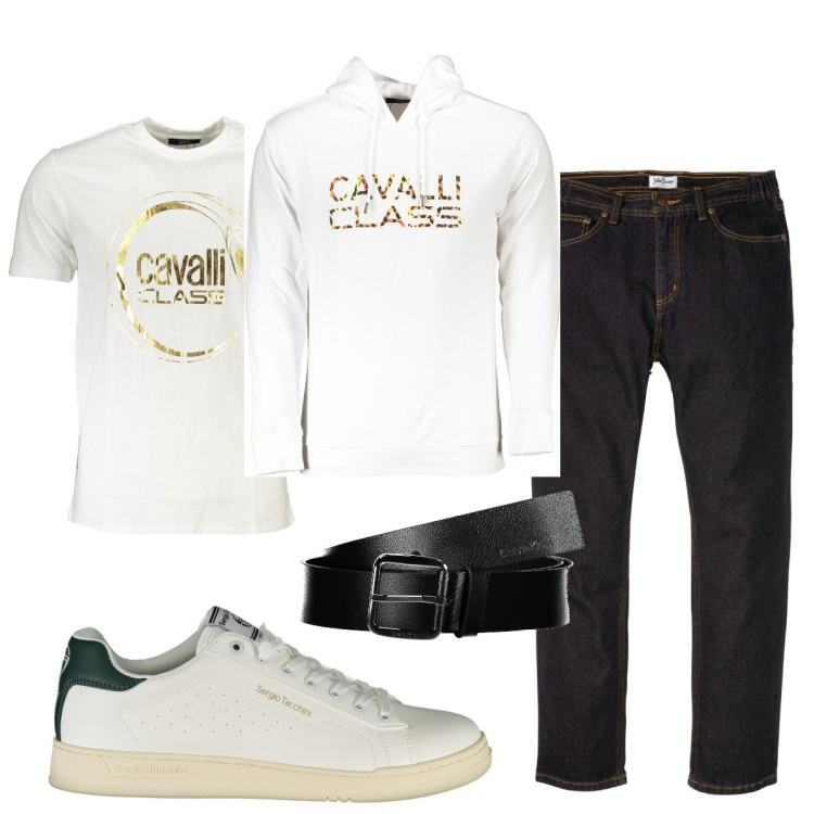 Outfit uomo - Total look #1869532. Stile Trendy per Tutti i giorni. Abbinamento con jeans dritti, scarpe sportive, t-shirt, felpe con cappuccio, cinture.