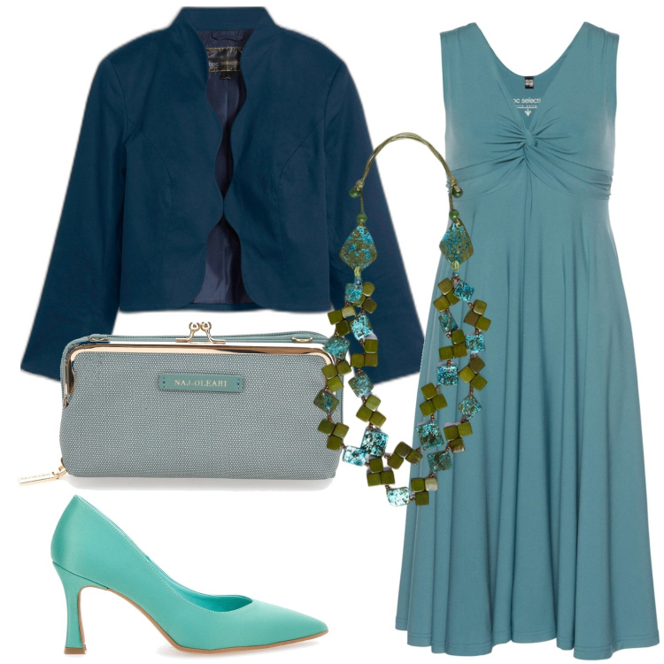 Outfit donna - Total look #1869554. Stile Casual chic per Tutti i giorni. Abbinamento con vestiti, blazer, collane, décolleté, pochette.