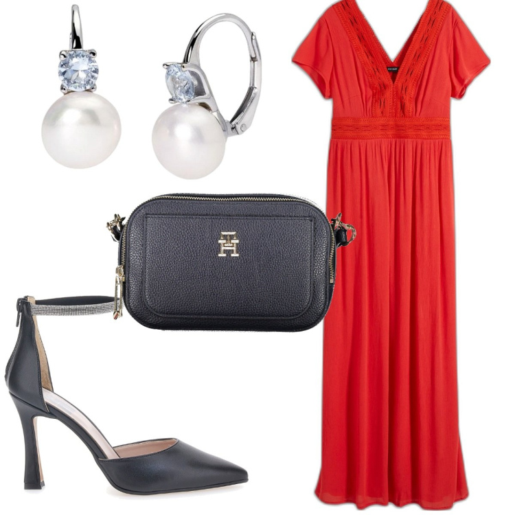 Outfit donna - Total look #1869588. Stile Minimal per Cerimonia. Abbinamento con vestiti lunghi, orecchini, borse a tracolla, décolleté.