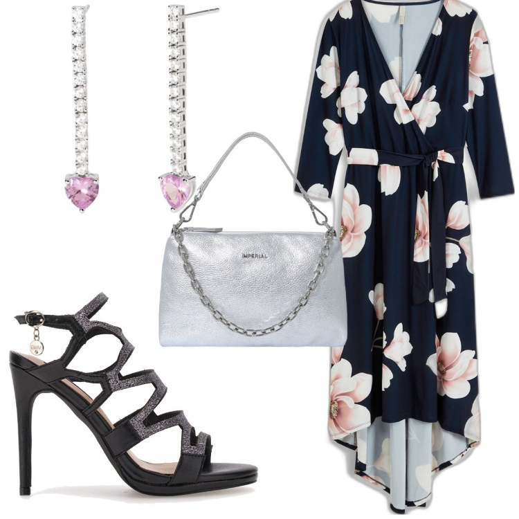 Outfit donna - Total look #1869747. Stile Trendy per Cerimonia. Abbinamento con vestiti lunghi, orecchini, pochette, sandali col tacco.