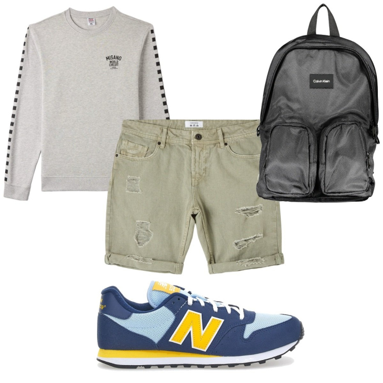 Outfit uomo - Total look #1869767. Stile Trendy per Tutti i giorni. Abbinamento con felpe, bermuda, borse sportive, sneakers.