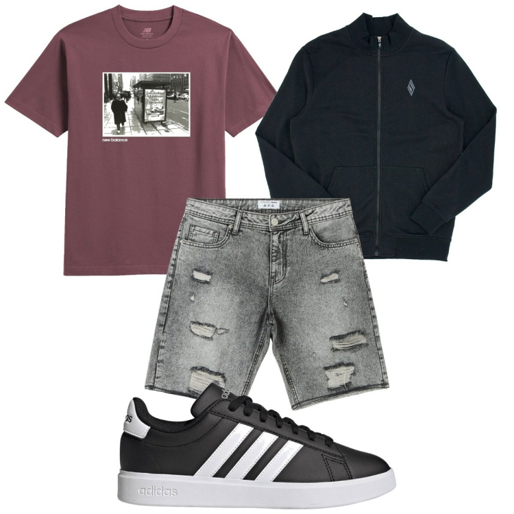 Outfit uomo - Total look #1869815. Stile Trendy per Tutti i giorni. Abbinamento con shorts, t-shirt, sneakers, felpe.