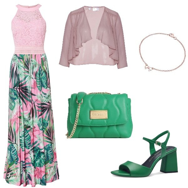Outfit femme - Mai : un baptême. Style Casual chic pour Cérémonie. Assortir avec robes longues, blazers, sandales à talon, bracelets, sacs en bandoulière.