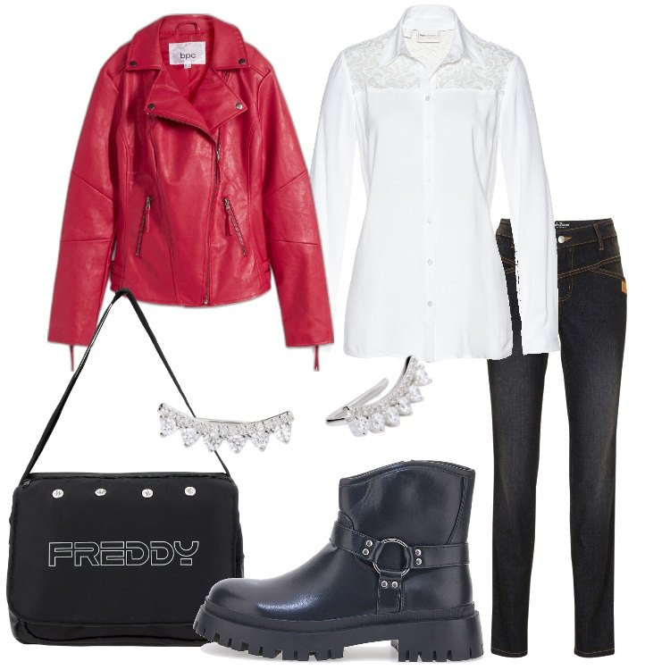 Outfit donna - Per la mamma Rock and roll. Stile Rock per Tutti i giorni. Abbinamento con blazer, camicie, jeans skinny, orecchini, borse messenger, stivaletti.