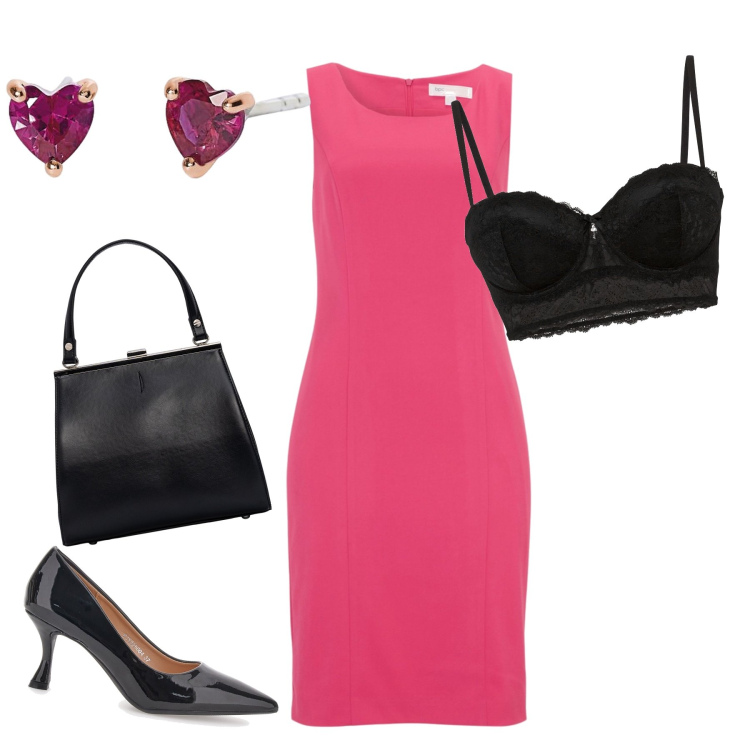 Outfit donna - Il look di madame. Stile Chic per Serata fuori. Abbinamento con reggiseni a balconcino, vestiti a tubino, orecchini, décolleté, clutch.