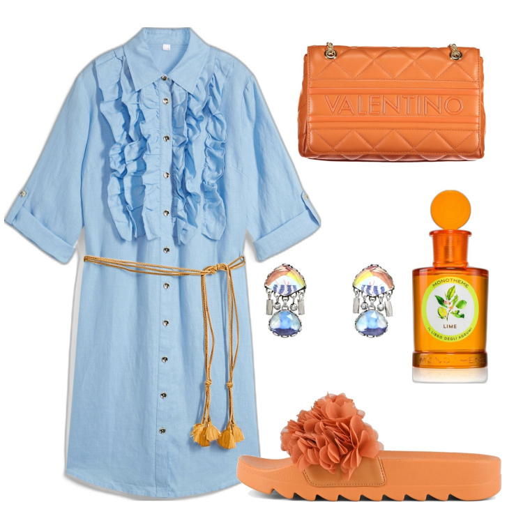 Outfit donna - Vestito donna curvy. Stile Minimal per Mare. Abbinamento con vestiti, orecchini, profumi, ciabatte, borse a spalla.