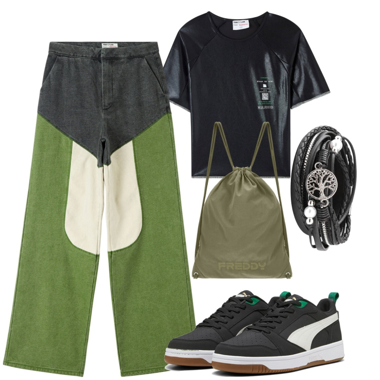 Outfit donna - Teenage time. Stile Urban per Tutti i giorni. Abbinamento con braccialetti, t-shirt, jeans, zaini, sneakers.