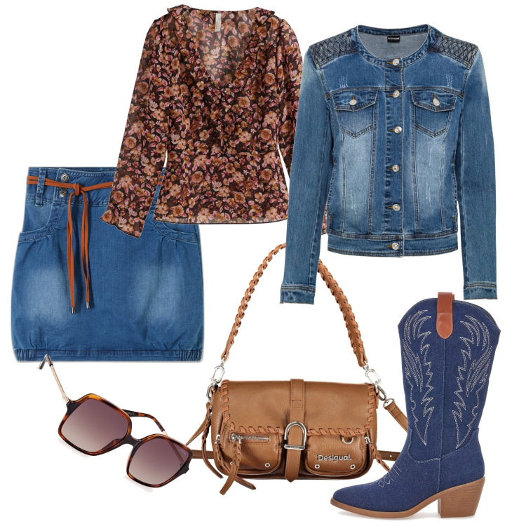 Outfit donna - I texani in jeans. Stile Boho per Tutti i giorni. Abbinamento con minigonne, bluse, blazer, stivali, occhiali da sole, borse a spalla.