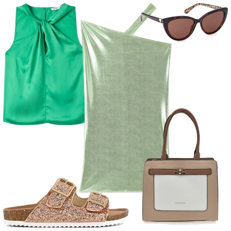 Outfit donna - Total look #1870177. Stile Trendy per Tutti i giorni. Abbinamento con gonne longuette, top, sandali, borse a spalla, occhiali da sole.