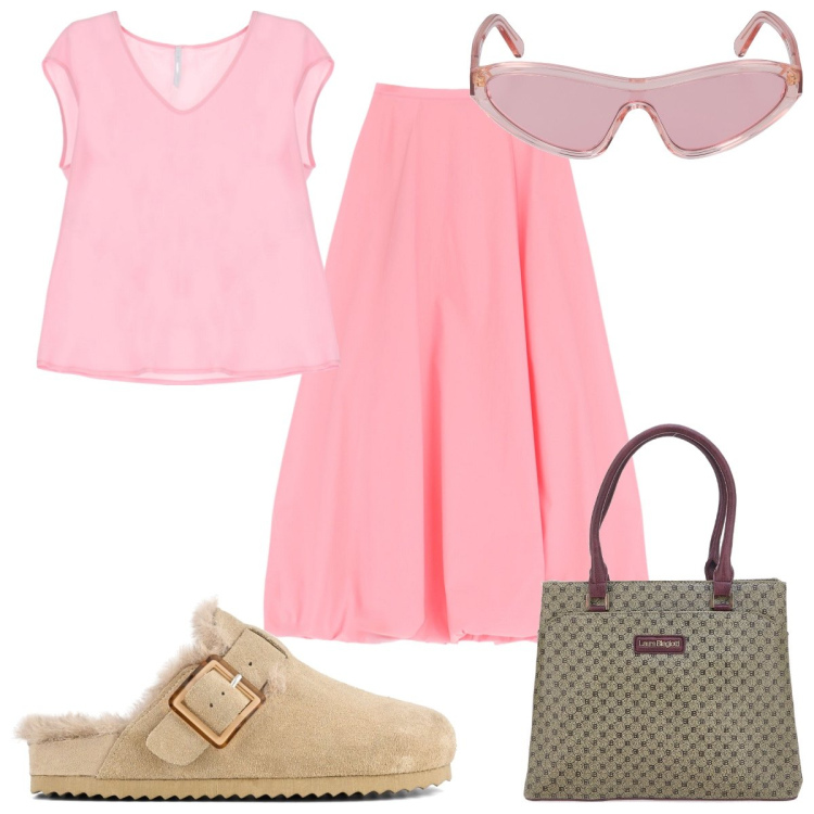 Outfit donna - Total look #1870183. Stile Trendy per Tutti i giorni. Abbinamento con gonne, canottiere, sabot, borse a mano, occhiali da sole.