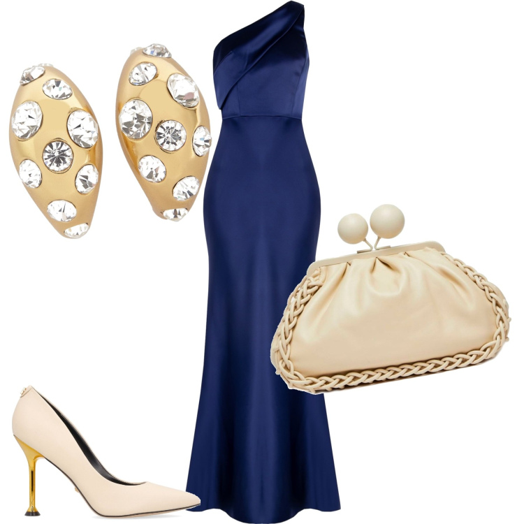 Outfit donna - Rinascimento. Stile Chic per Cerimonia. Abbinamento con vestiti asimmetrici, clutch, décolleté, orecchini.