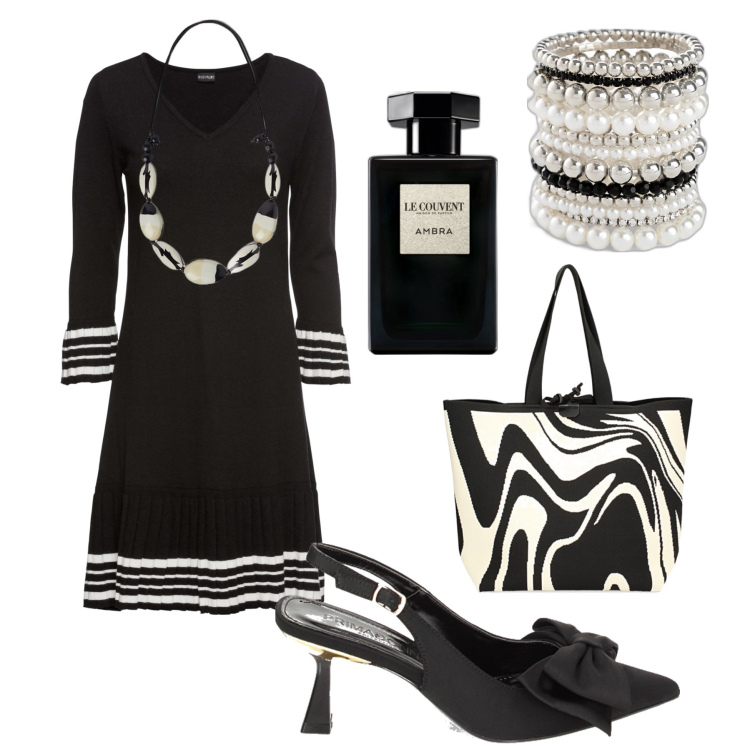 Outfit donna - Serata vintage. Stile Vintage retrò per Serata fuori. Abbinamento con vestiti, braccialetti, profumi, borse a spalla, décolleté, collane.